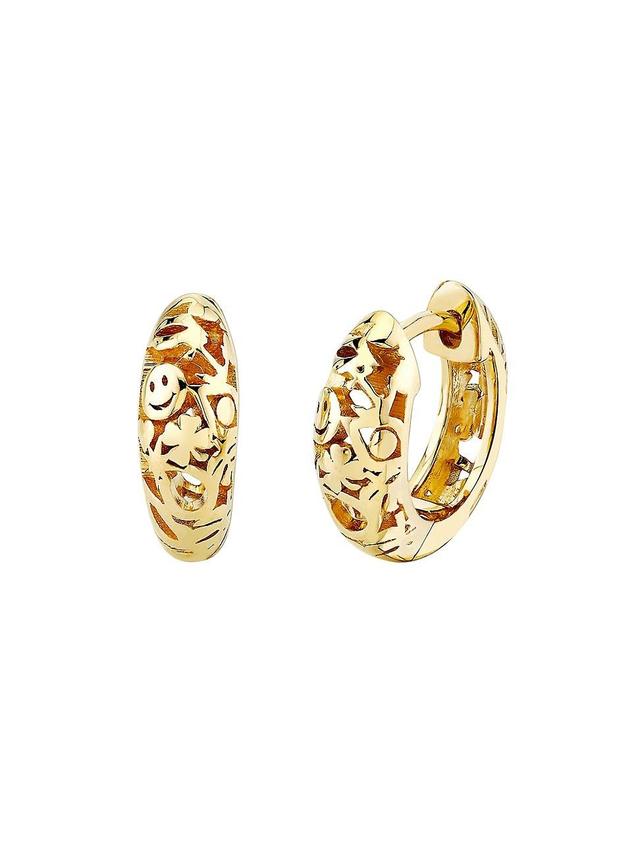 Womens Puffy 14K Yellow Gold Icon Wallpaper Huggie Hoops Product Image