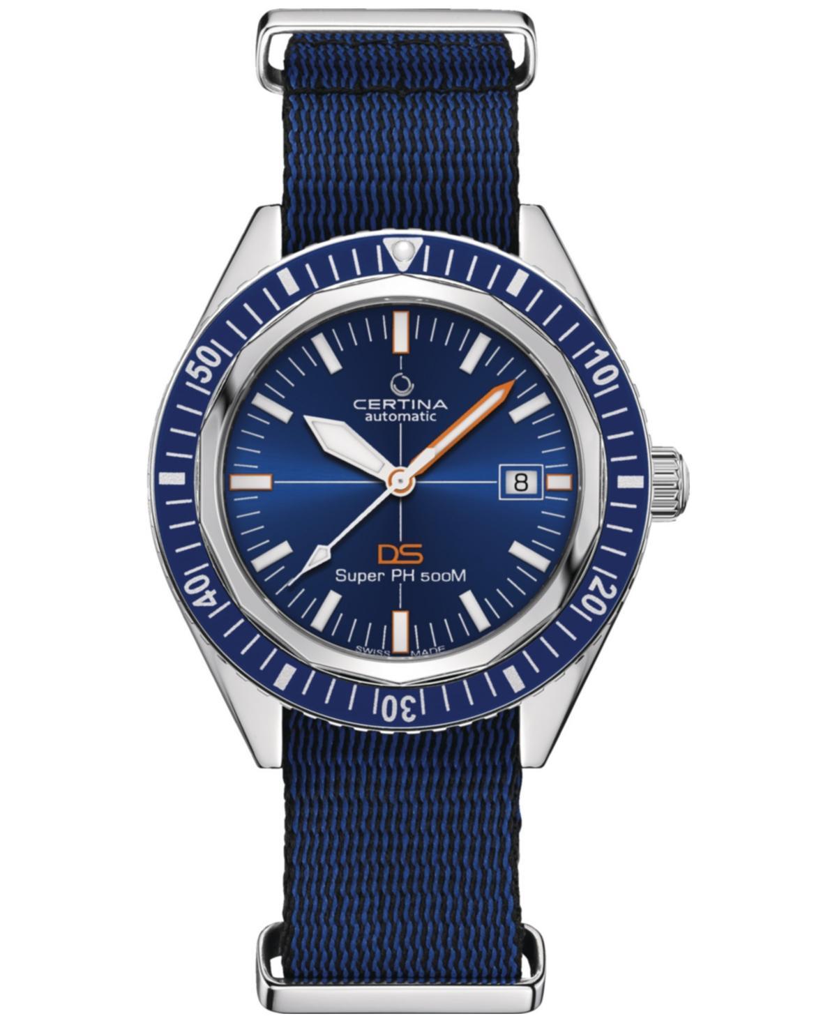 Certina Mens Swiss Automatic Ds Super PH500M Blue Synthetic Strap Watch 43mm Product Image