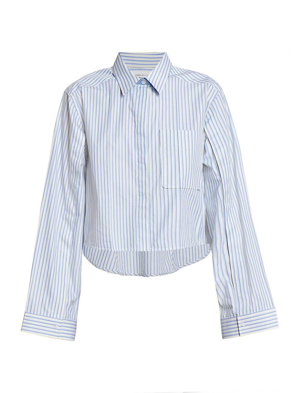 Womens Striped High-Low Cotton Shirt Product Image