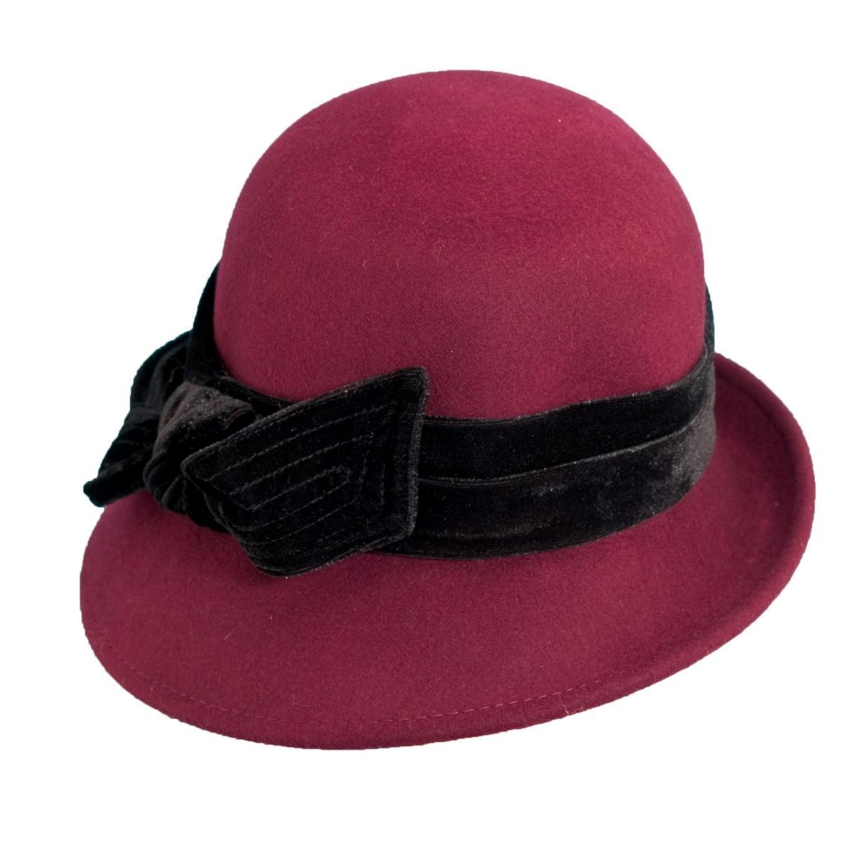 Scala Womens Adjustable Wool Felt Cloche with Velvet Bow Product Image