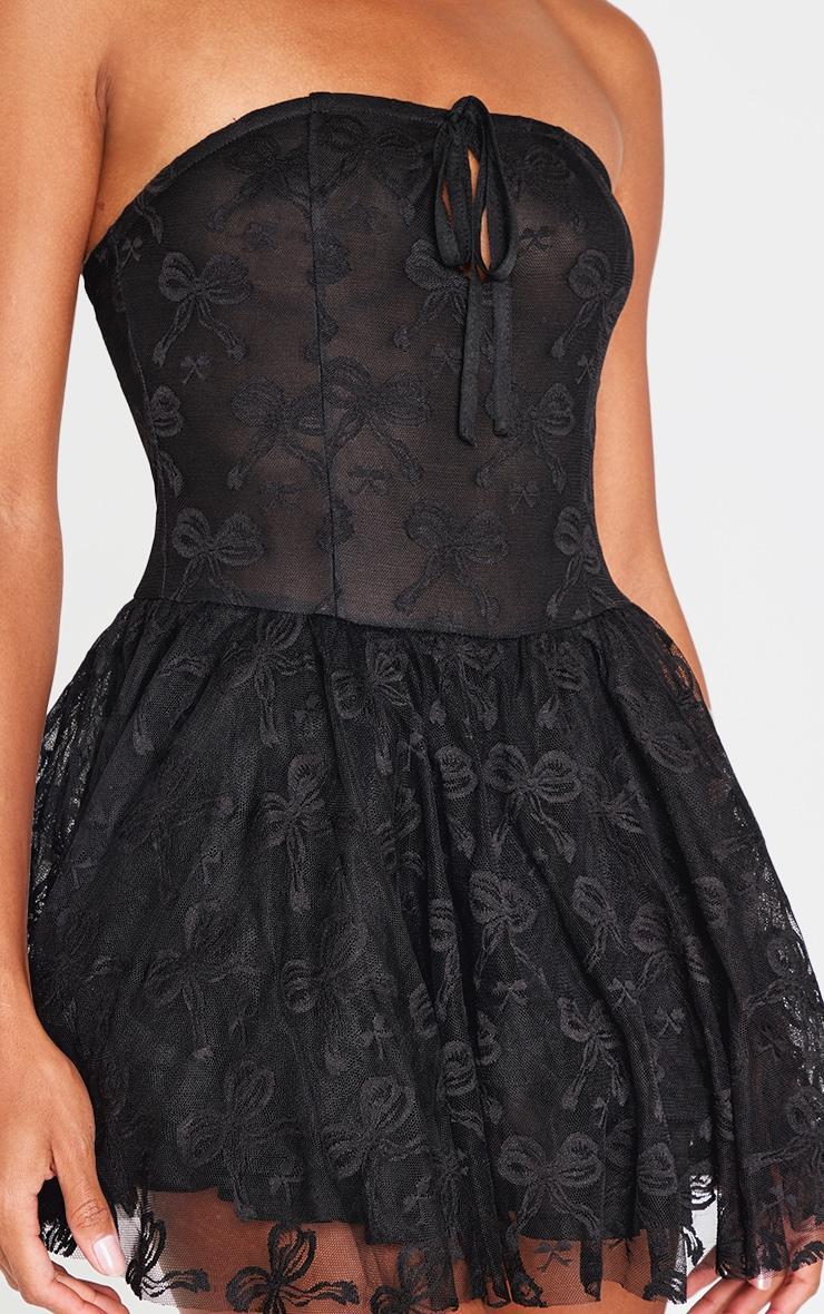 Black Bow Embroidered Lace Bandeau Romper Product Image