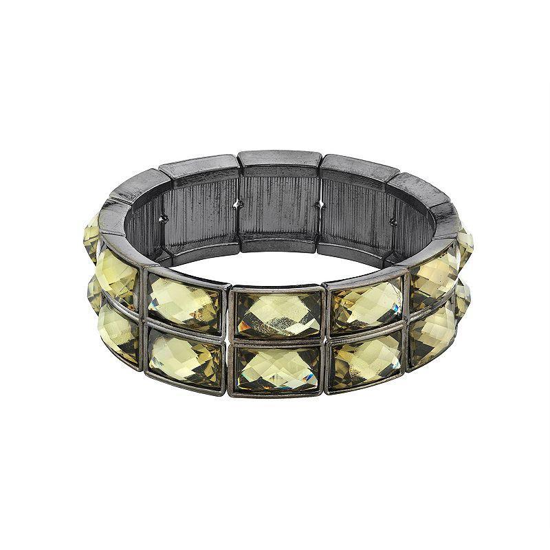 1928 Hematite-Tone Black Diamond Flower Stretch Bracelet, Womens Product Image