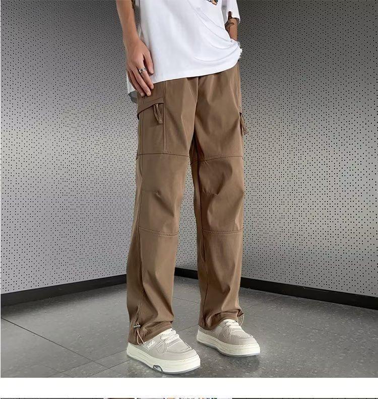 Mid Rise Plain Straight Leg Cargo Pants Product Image