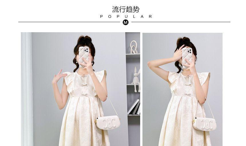 Maternity Cap-Sleeve Round Neck Jacquard Bow A-Line Dress Product Image