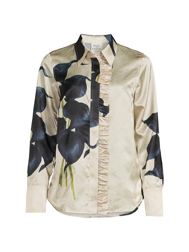 Womens Frilled Floral Button-Front Blouse Product Image