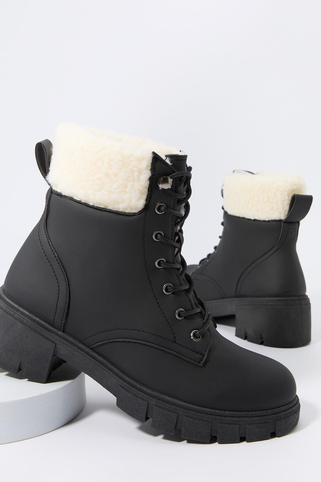 Faux Fur Collared Lace Up Lug Boot Female product image