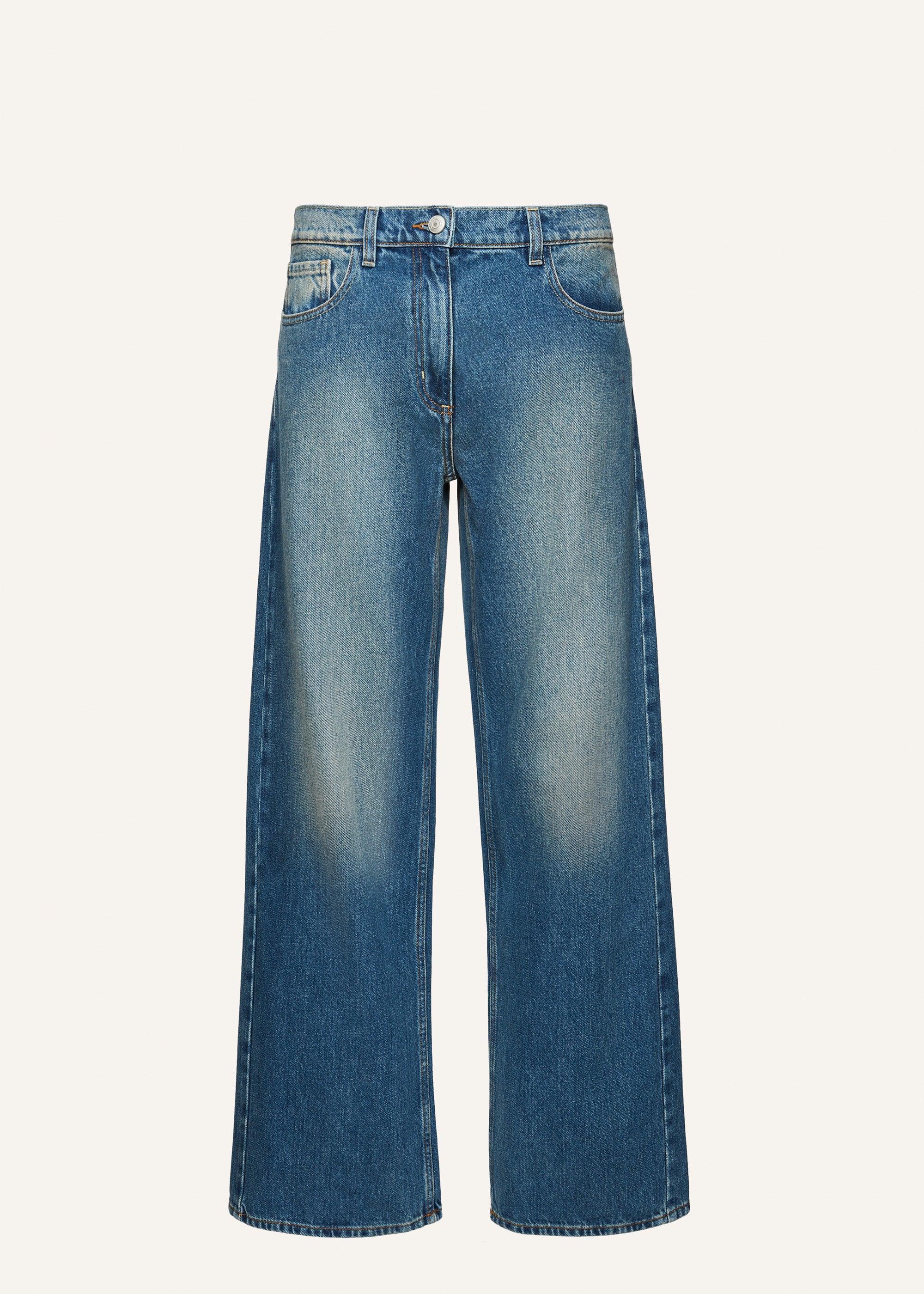 Wide-leg denim pants in washed blue Product Image