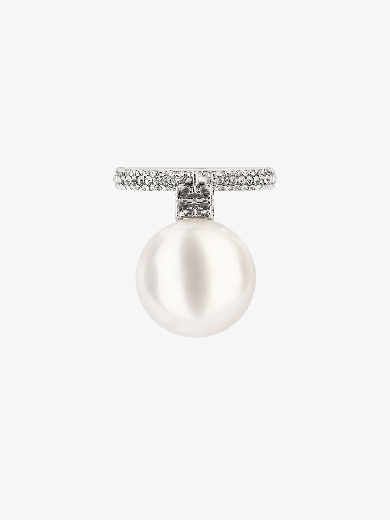 Pearl ring in metal with crystals Product Image