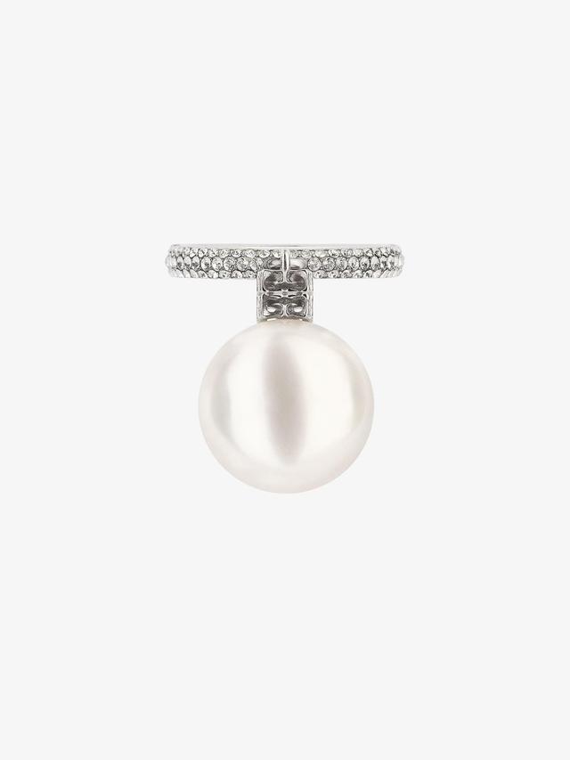 Pearl ring in metal with crystals Product Image