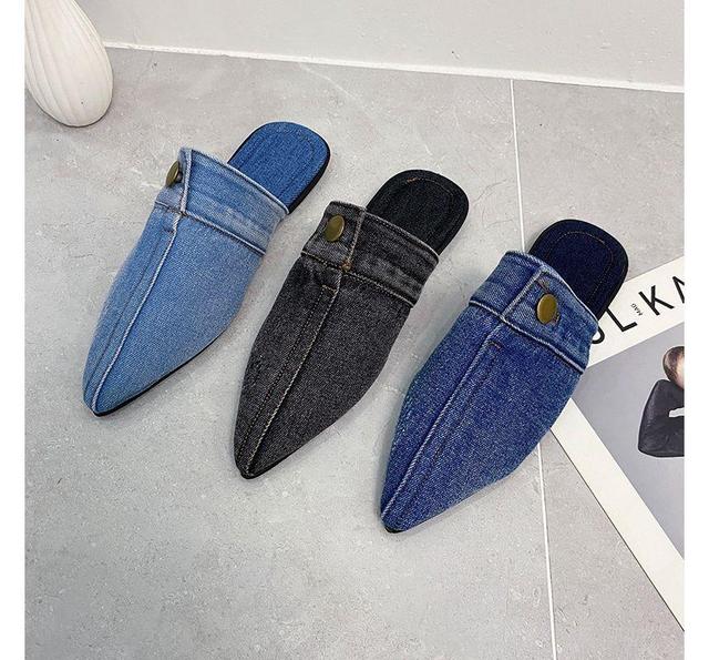 Pointy Washed Denim Mules Product Image