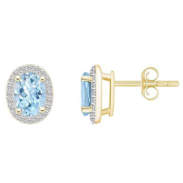 Celebration Gems 10k Gold Oval Gemstone & Lab-Created White Sapphire Halo Stud Earrings, Womens, Blue Topaz Product Image