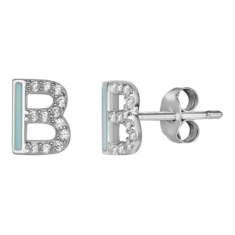 PRIMROSE Sterling Silver Cubic Zirconia Initial Stud Earrings, Womens, Pink J Product Image