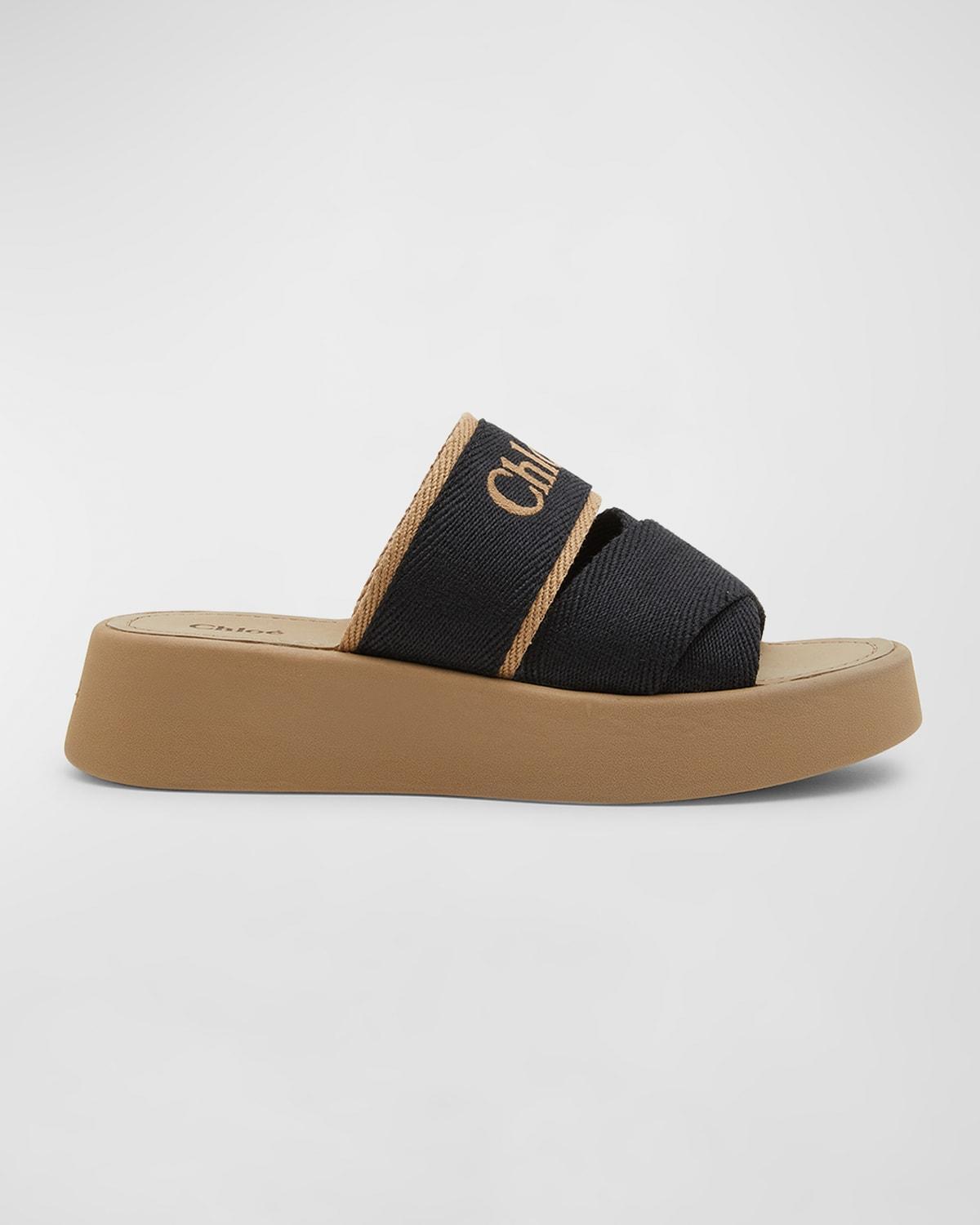 Mila Linen Logo Slide Sandals Product Image