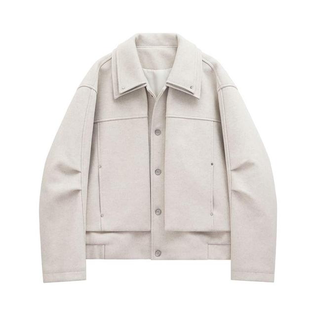 Plain Button-Up Shirt Jacket Product Image