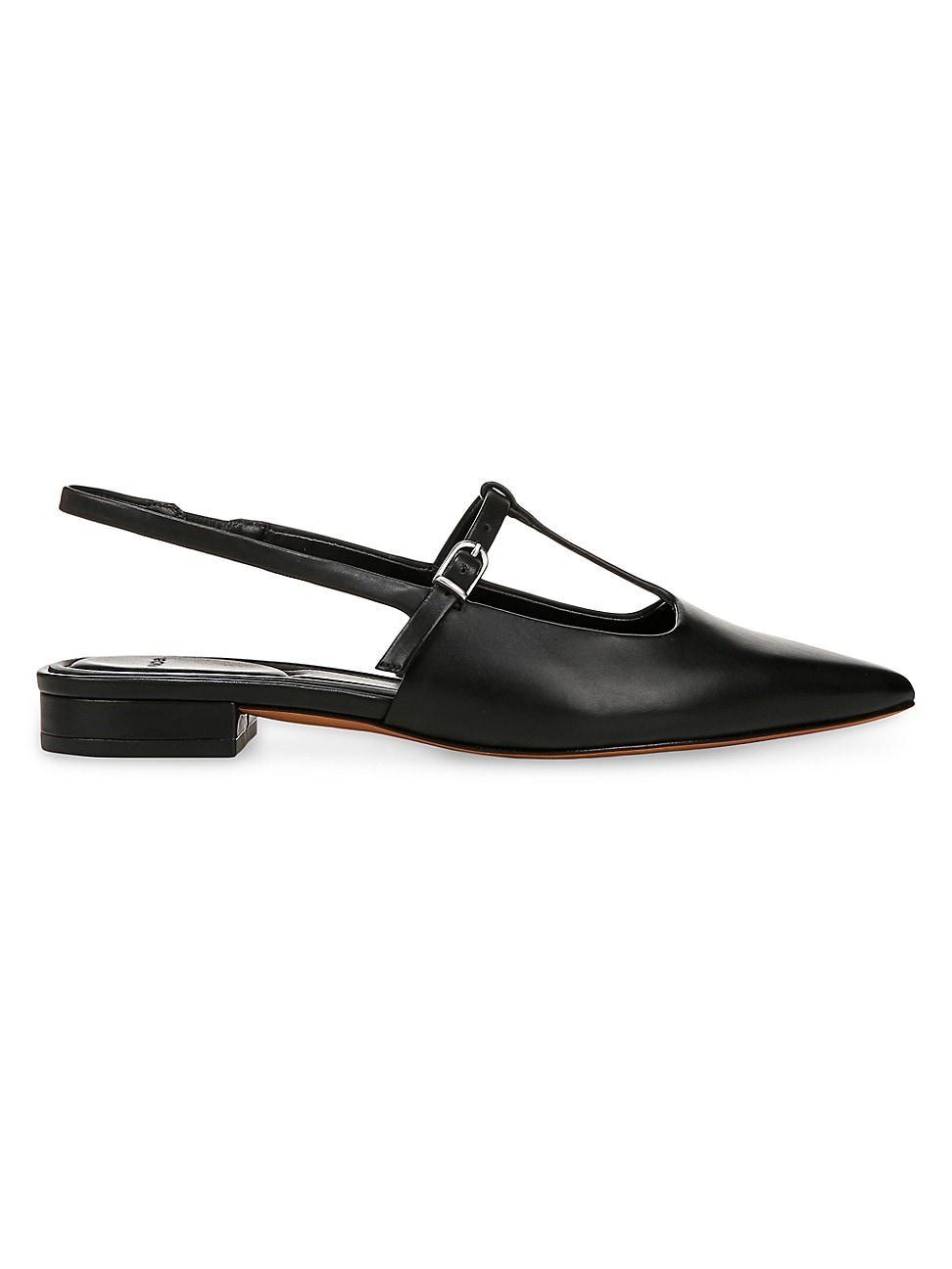 Womens Leather T-Strap Slingback Flats Product Image