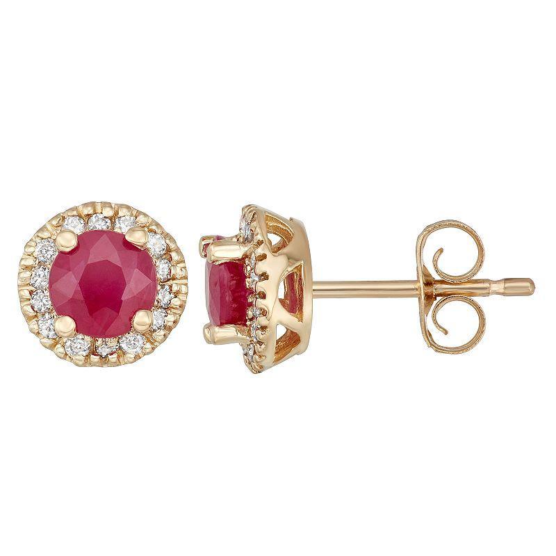 The Regal Collection 14k Gold Ruby & 1/8 Carat T.W. IGL Certified Diamond Tiered Halo Stud Earrings, Womens Product Image