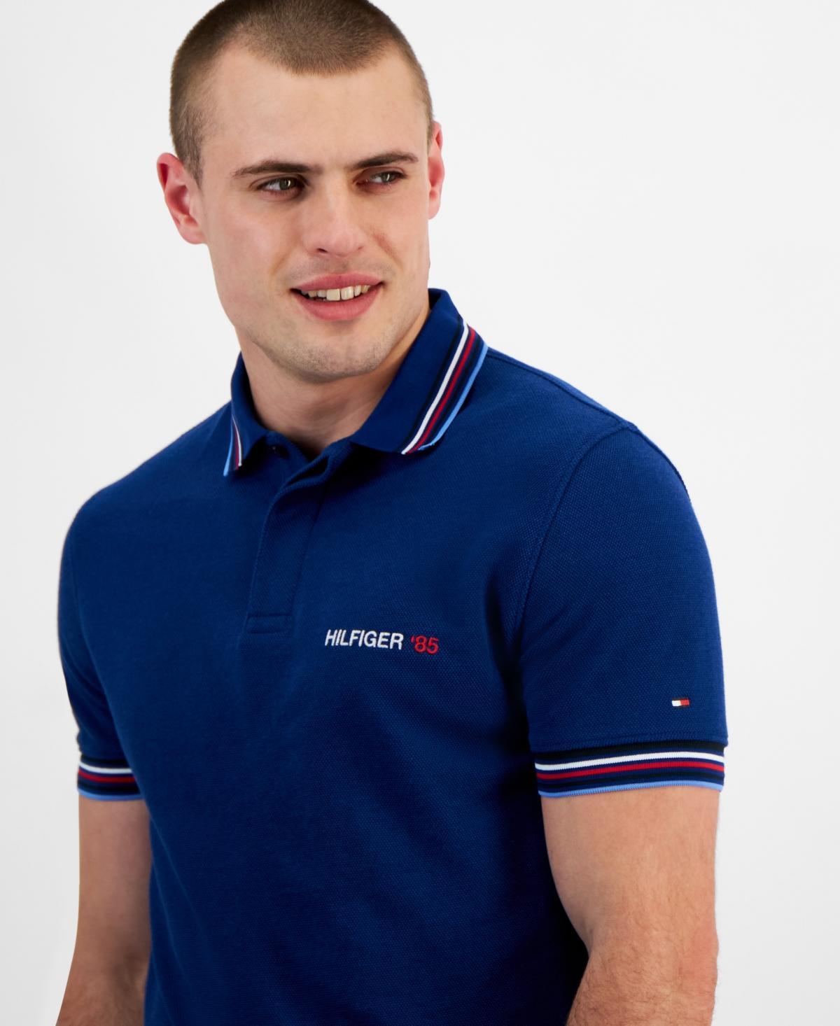 Men's Bubble Stitch Contrast Global Stripe Short Sleeve Polo Shirt Product Image