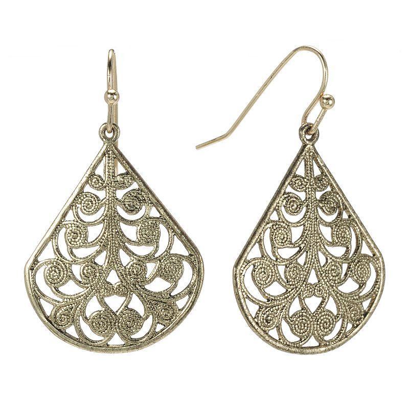 2028 Gold Tone Filigree Teardrop Earrings Product Image