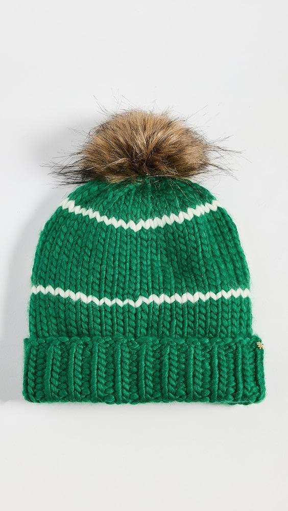 Lele Sadoughi Kelly Green Retro Eagles Beanie with Faux Fur | Shopbop Product Image