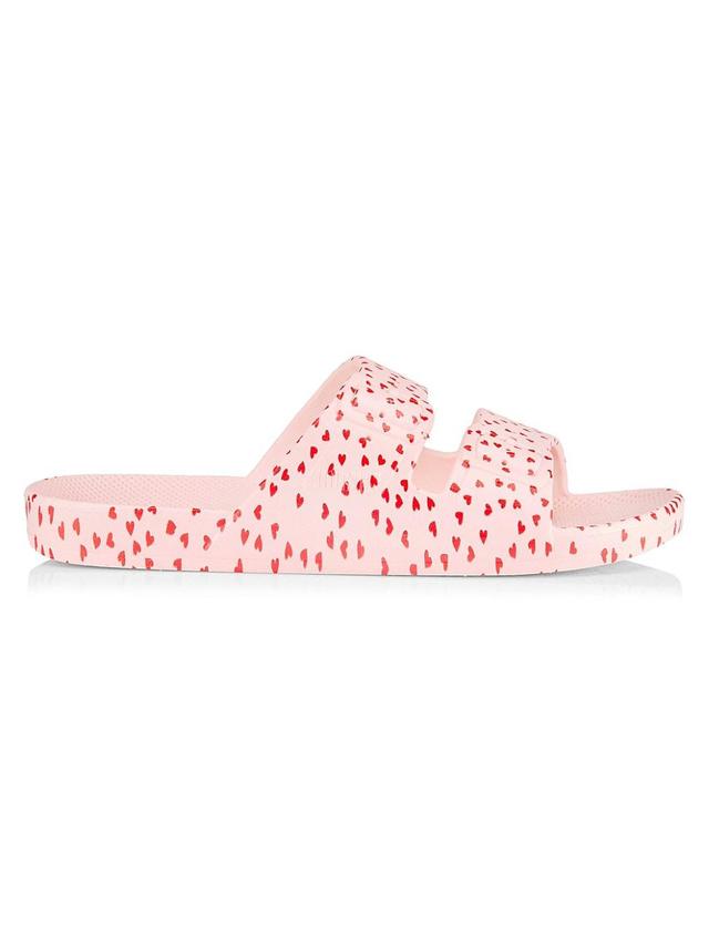 Womens Heart-Print Two-Strap Slides Product Image