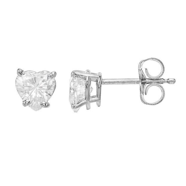 Radiant Fire 14k White Gold Lab-Created Moissanite Heart Stud Earrings, Womens Product Image