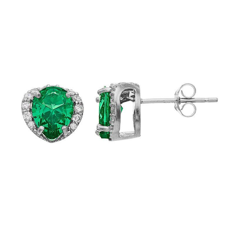 Aleure Precioso Sterling Silver Lab-Created Gemstone & Cubic Zirconia Pear Stud Earrings, Womens, Green Product Image