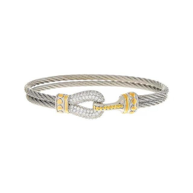 Juvell Two-Tone 18k Gold Plated Cubic Zirconia Pave Link Bangle Bracelet, Womens, Two Tone Product Image