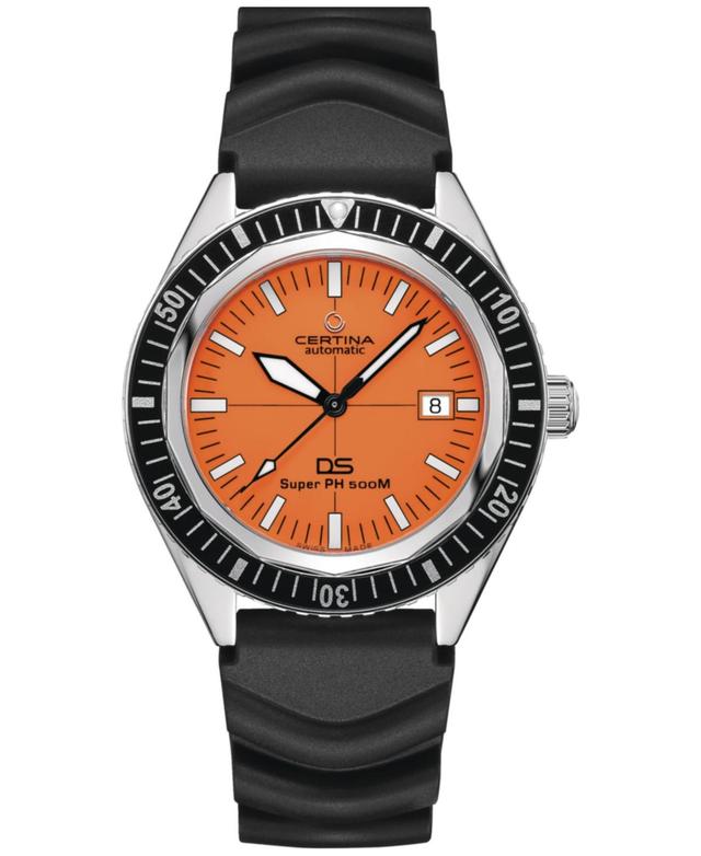 Certina Mens Swiss Automatid Ds Super PH500M Black Rubber Strap Watch 43mm - Orange Product Image