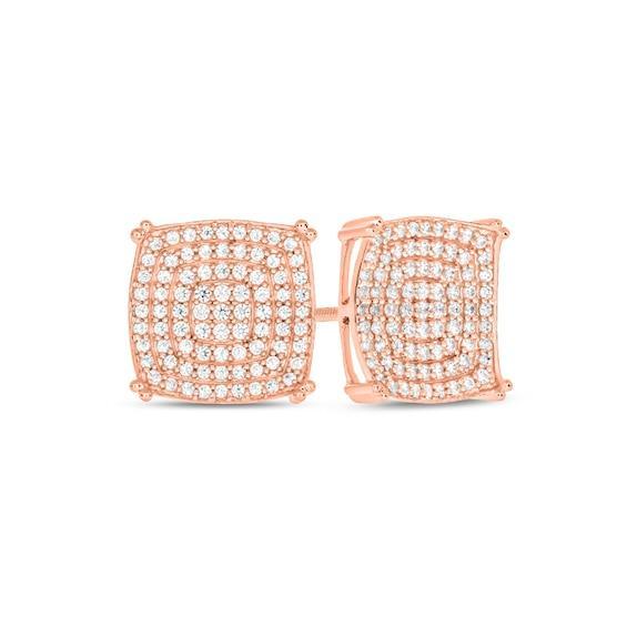 Men's 1/2 CT. T.w. Multi-Diamond Cushion-Shaped Triple Frame Stud Earrings in 10K Rose Gold Product Image