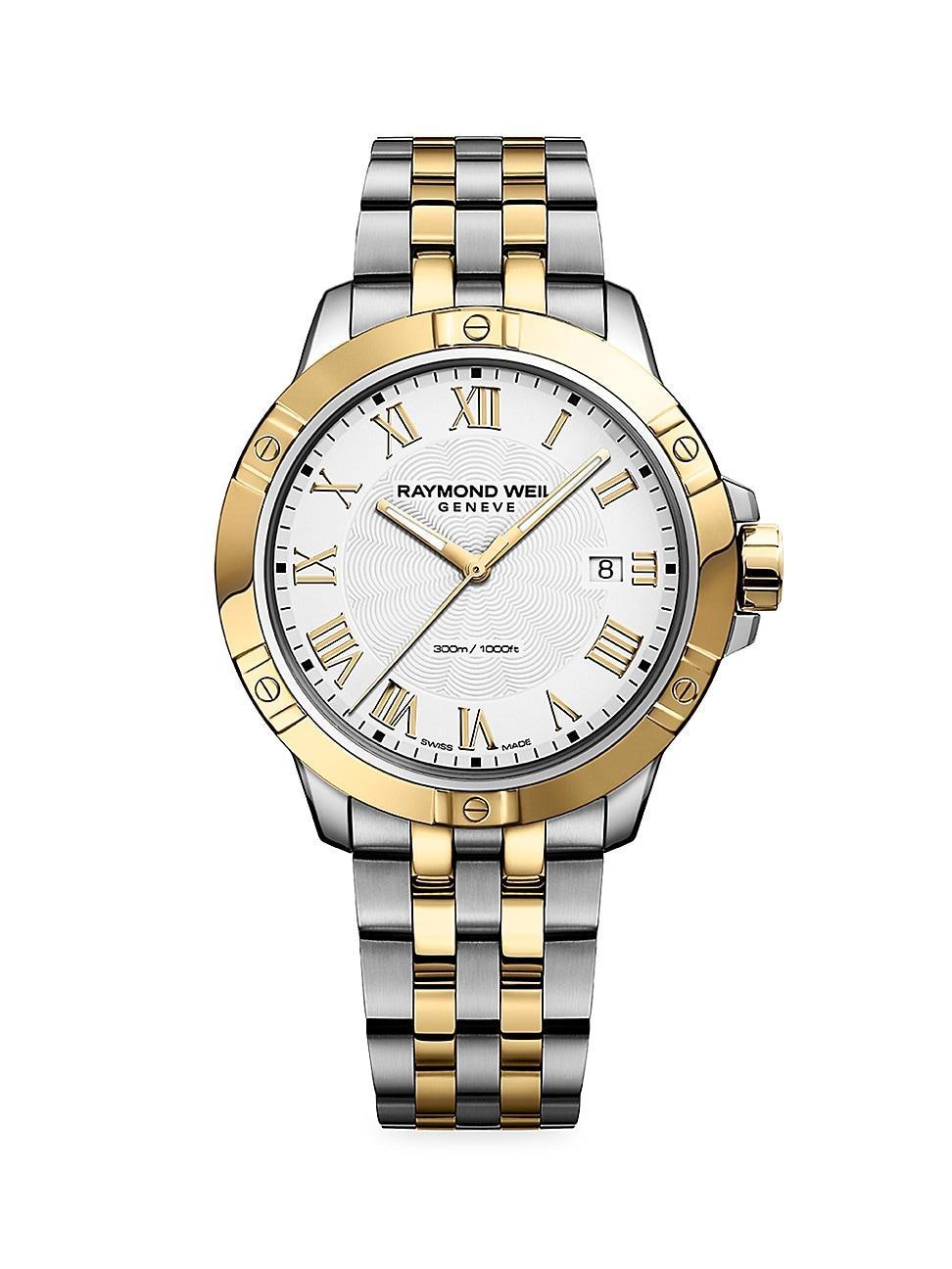 Mens Tango White Two-Tone Gold & Stainless Steel Bracelet Watch Product Image