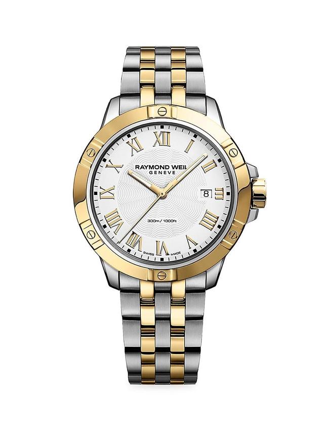 Mens Tango White Two-Tone Gold & Stainless Steel Bracelet Watch Product Image