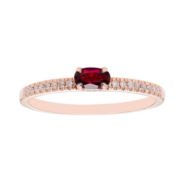 Boston Bay Diamonds 10k Rose Gold Lab-Created Ruby & 1/10 Carat T.W. Diamond Ring, Womens Product Image