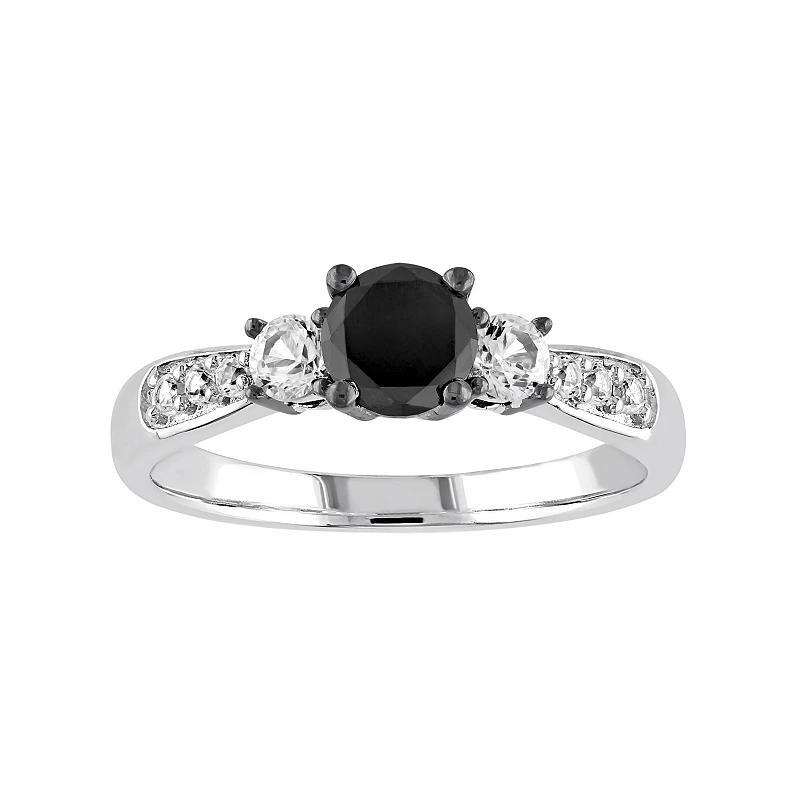 Stella Grace Sterling Silver 3/4 Carat T.W. Black Diamond & Lab-Created White Sapphire 3-Stone Engagement Ring, Womens Product Image