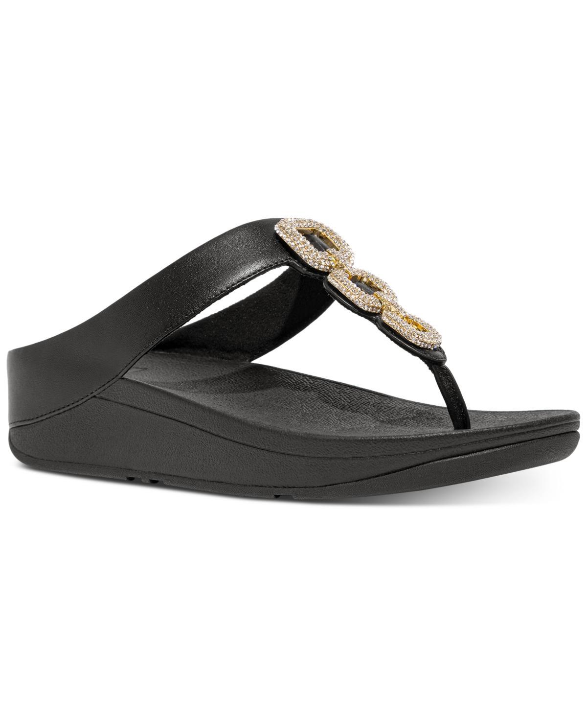 FitFlop Fino Crystal-Chain Metallic-Leather Toe-Post Sandals Women's Sandals Product Image