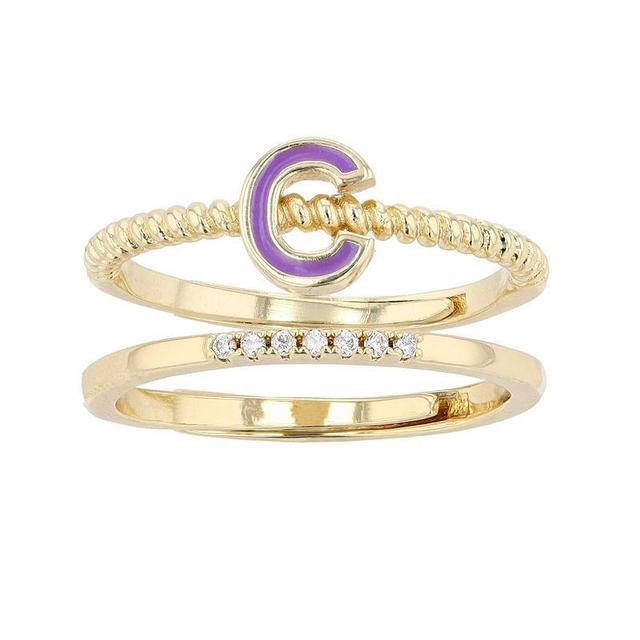 City Luxe Enamel Initial Ring & Cubic Zirconia Pave Ring Duo Set, Womens, Gold Tone C Product Image