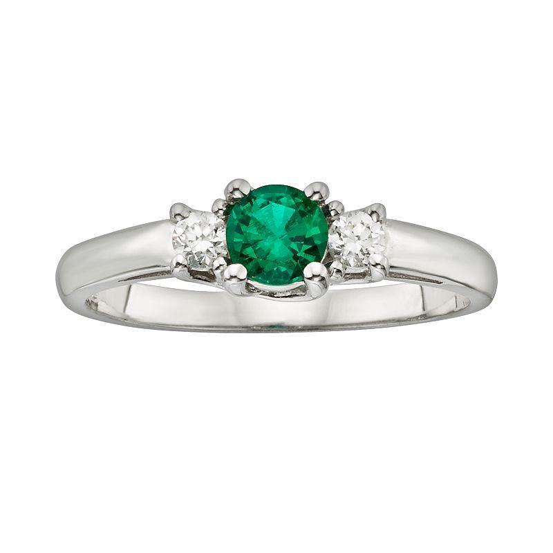 The Regal Collection 14k White Gold Genuine Emerald & 1/6-ct. T.W. IGL Certified Diamond 3-Stone Ring, Womens, Green Product Image