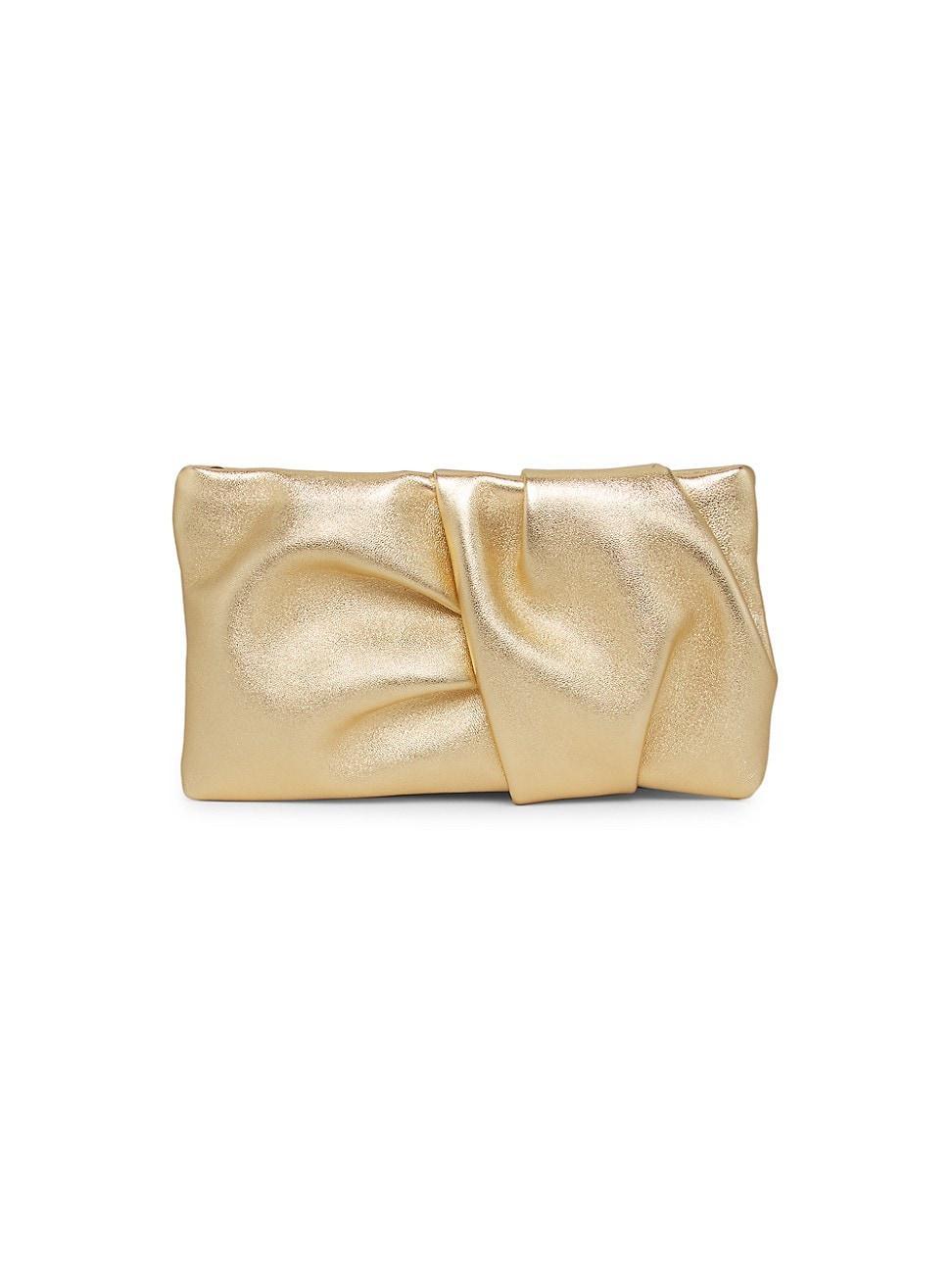 Jimmy Choo Bonny Ruched Metallic Leather Clutch Bag - GOLD Product Image