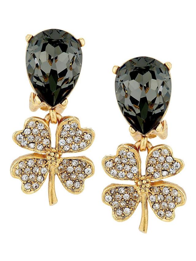 Womens Goldtone & Glass Crystal Four-Leaf Clover Drop Earrings Product Image