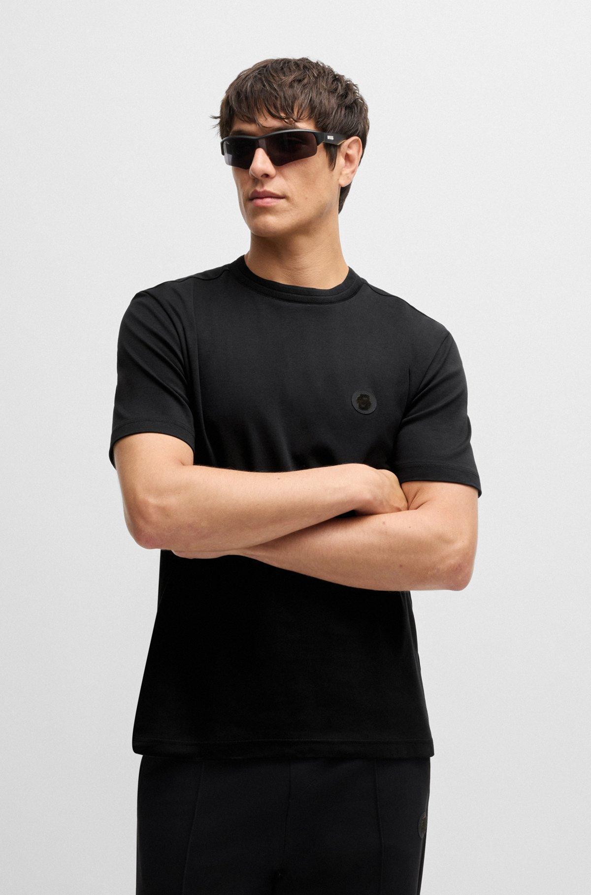 BOSS - Thermo-regulating T-shirt in cotton with Double B monogram - Black Product Image