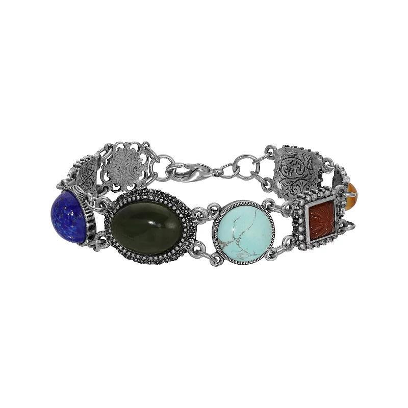 1928 Silver Tone Mixed Stones Link Bracelet, Womens, Multi Product Image