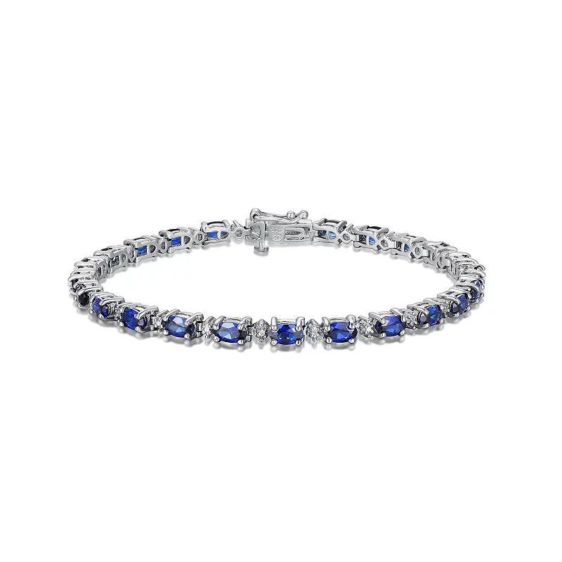 Sterling Silver Birthstone Diamond Accent Tennis Bracelet, Womens Cr Blue Blue Sept Product Image