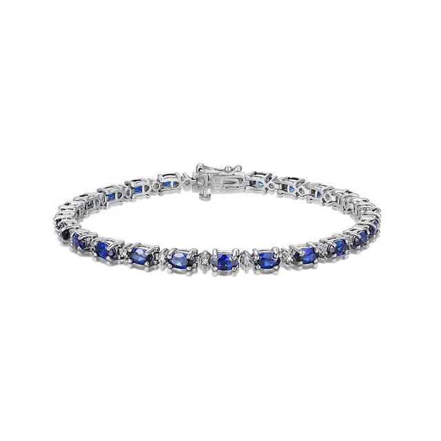 Sterling Silver Birthstone Diamond Accent Tennis Bracelet, Womens Cr Blue Blue Sept Product Image