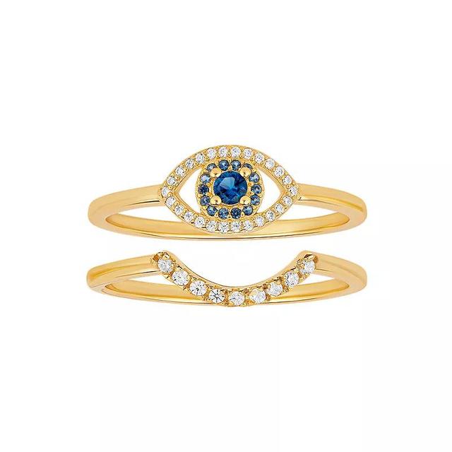 PRIMROSE Cubic Zirconia & Blue Nano Evil Eye Ring & Shadow Band Duo Set, Womens Product Image