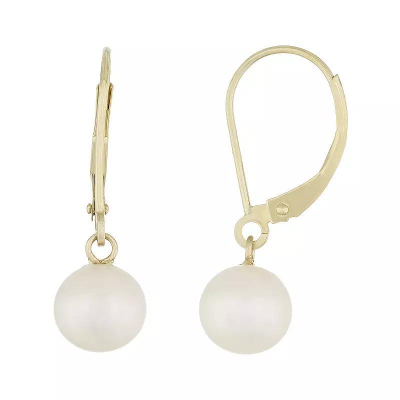 14k Gold Freshwater Pearl Leverback Earrings, Womens Product Image