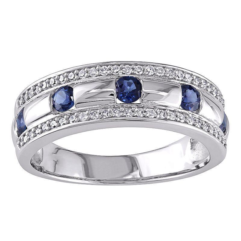 Stella Grace Mens 10k White Gold Sapphire & 1/4 Carat T.W. Diamond Wedding Band Blue Product Image