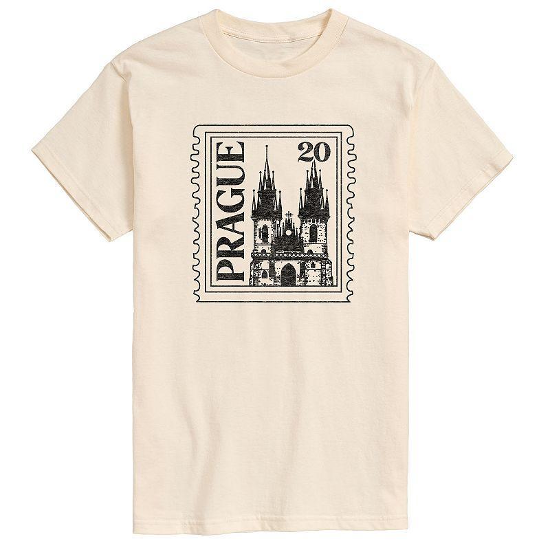 Mens Prague Postage Stamp Graphic Tee Grey Red Product Image