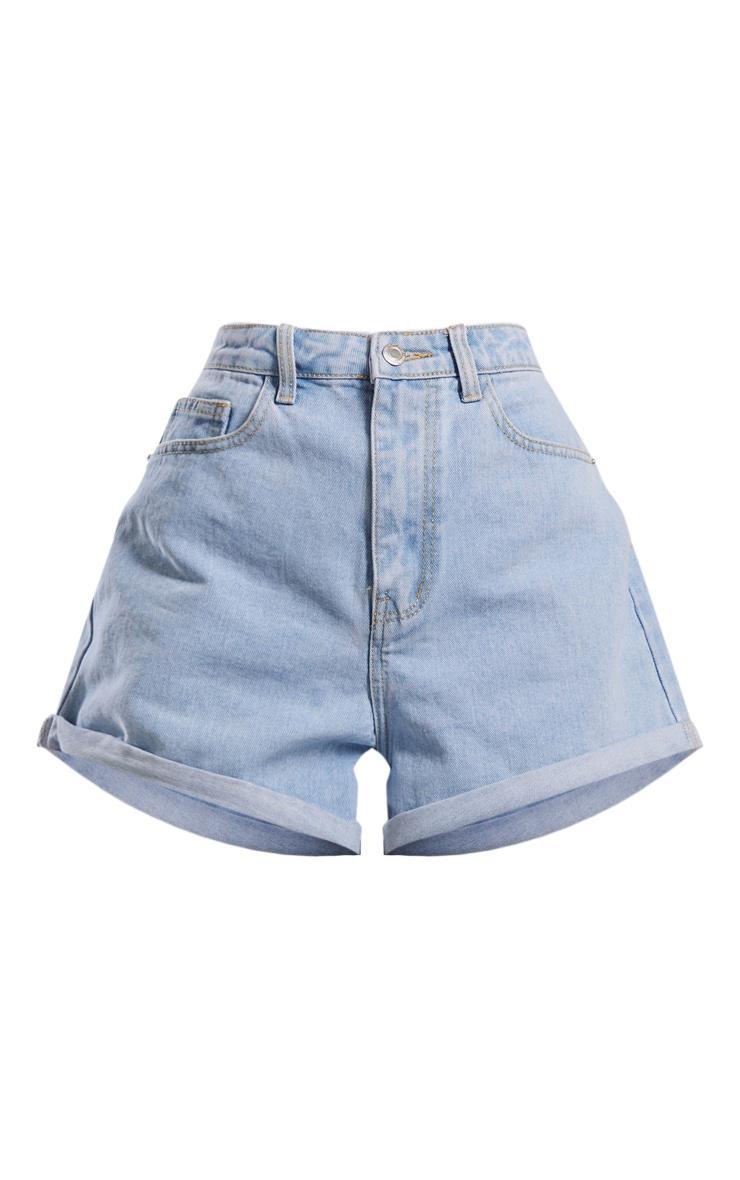 Light Blue Wash Turn Up Hem Mom Shorts Product Image