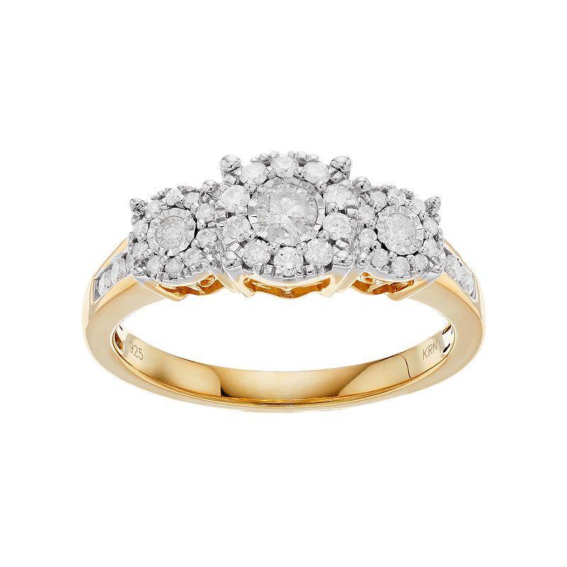 Sterling Silver 1/2 Carat T.W. Diamond 3-Stone Cluster Engagement Ring, Womens 14k Gold Over Product Image