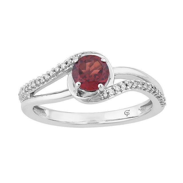 10k White Gold Garnet & 1/8 Carat T.W. Diamond Swirl Ring, Womens Red Product Image