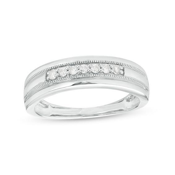 Men's 1/5 CT. T.w. Diamond Nine Stone Vintage-Style Wedding Band in 10K White Gold Product Image